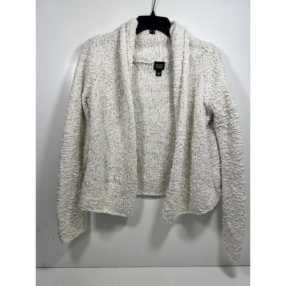 Eileen Fisher Cardigan Women Sz XS Ivory Chunky Knit Cotton Sweater